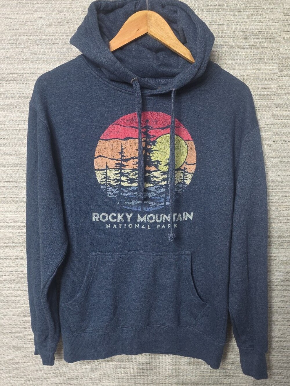 Rocky Mountain National Park Heather Blue Graphic Hoodie Sweatshirt Oversized - Picture 2 of 8